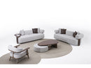 Indigo White & Walnut Sofa w/ Attached Side Table - Ornate Home