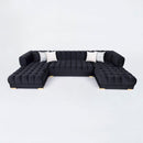 Lipa Black Velvet Double Chaise "U" Shape Sectional Sofa - Ornate Home