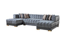 Lipa Gray Velvet Double Chaise "U" Shape Sectional Sofa - Ornate Home
