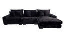 Midnight-Madness ll Black Jumbo Corduroy 3pc Reversible Sectional Sofa w/ Dual Cupholders & USB Ports - Ornate Home