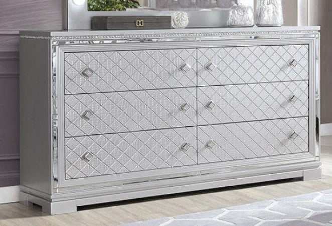 grey velvet dresser with mirror FM7150GY-D Rosdorf park neilsen Zohar grey padded and tufted velvet dresser  with crystal handles main image 1