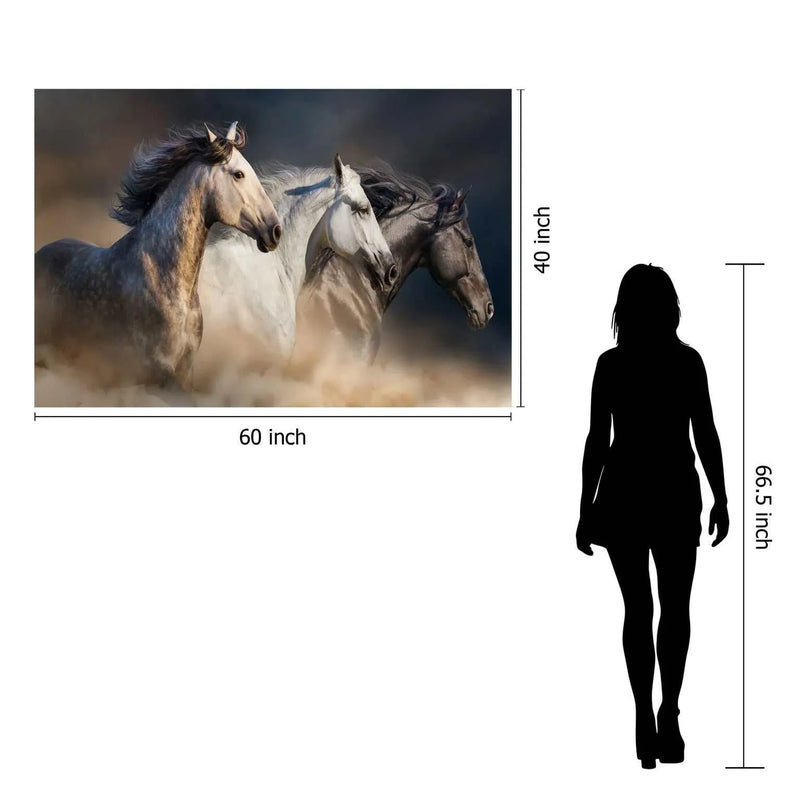 3 Horses Tempered Glass w / Foil Wall Art - Ornate Home