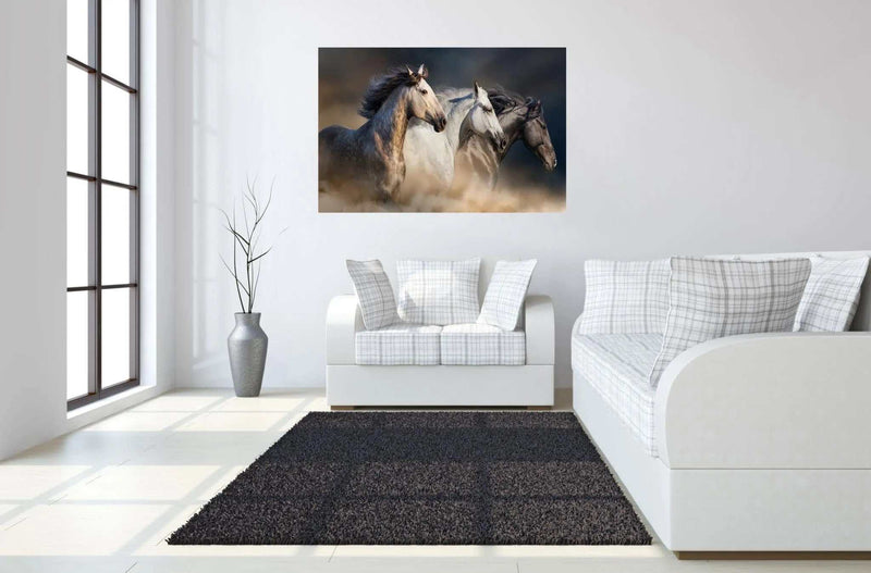 3 Horses Tempered Glass w / Foil Wall Art - Ornate Home
