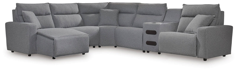 ModMax II Salt and Pepper 6-Piece Reclining Sectional with Chaise and Audio Console - Ornate Home