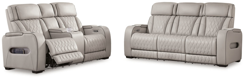 Boyington Gray Power Reclining Sofa and Loveseat (Online Special Price) - Ornate Home