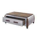 Brancaster Antique Oak & Aluminum Coffee Table - Ornate Home