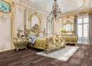 Cabriole Light Gold Synthetic Leather & Gold Finish Eastern King Bed - Ornate Home