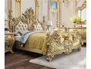 Cabriole Light Gold Synthetic Leather & Gold Finish Eastern King Bed - Ornate Home