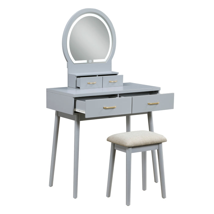 Camilla Gray Vanity Dresser with Mirror and Stool - Ornate Home
