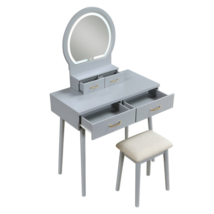 Camilla Gray Vanity Dresser with Mirror and Stool - Ornate Home