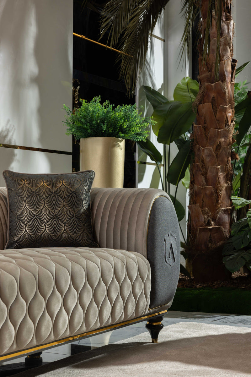 Capella Cocoa and Gray Velvet Sofa - Ornate Home