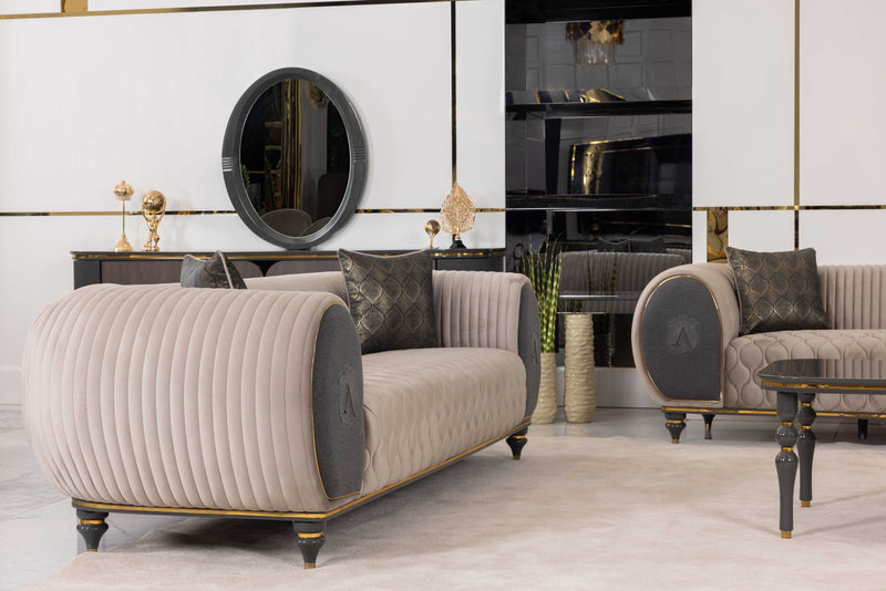 Capella Cocoa and Gray Velvet Sofa - Ornate Home