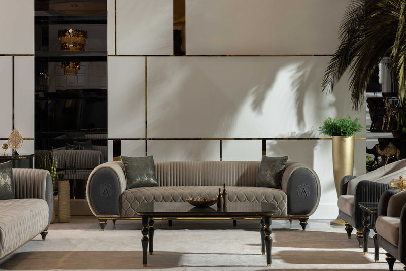 Capella Cocoa and Gray Velvet Sofa - Ornate Home