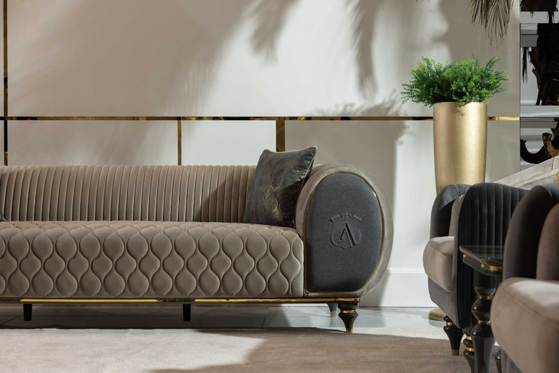 Capella Cocoa and Gray Velvet Sofa - Ornate Home