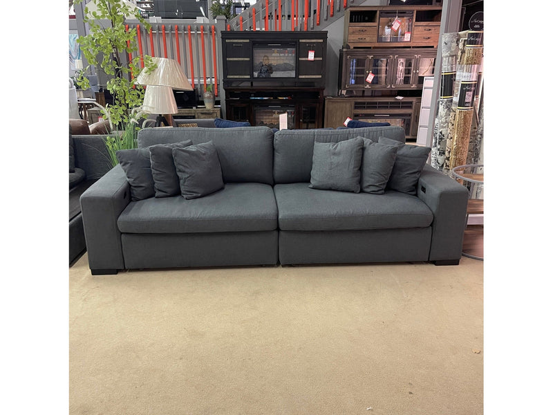 Cecil Dark Gray Linen 2-Piece Power Double Slider Chaise Sectional - Ornate Home