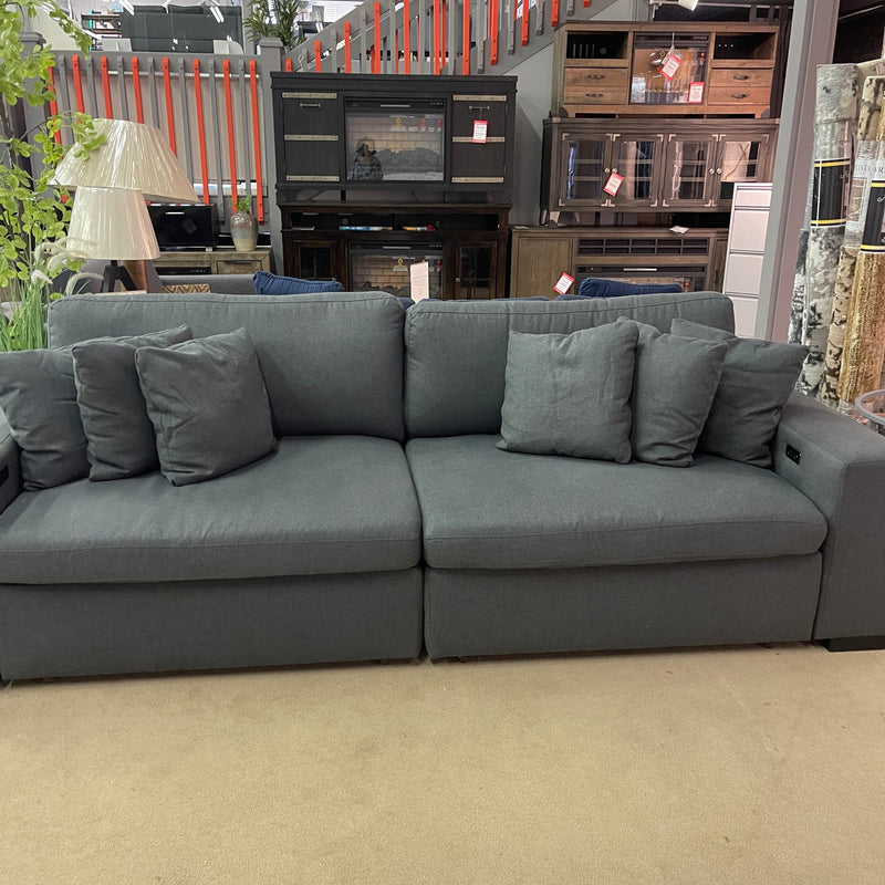 Cecil Dark Gray Linen 2-Piece Power Double Slider Chaise Sectional - Ornate Home