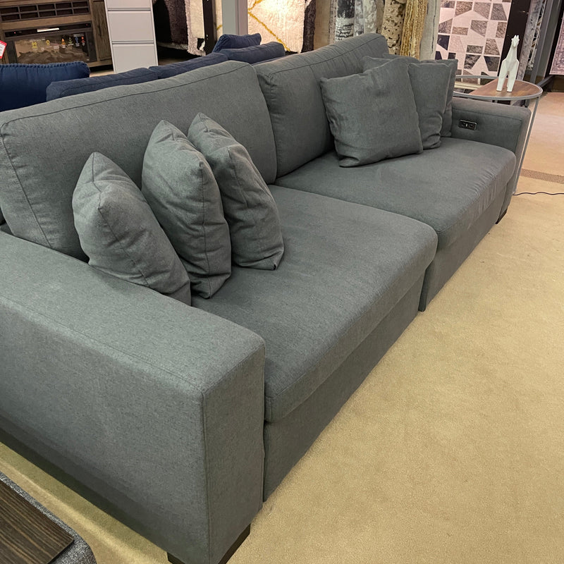 Cecil Dark Gray Linen 2-Piece Power Double Slider Chaise Sectional - Ornate Home