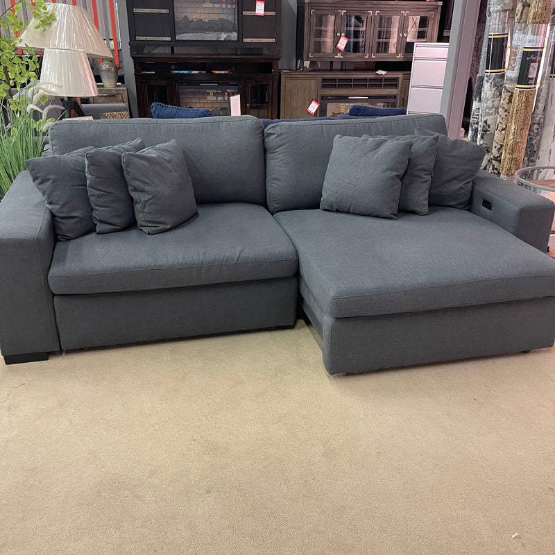 Cecil Dark Gray Linen 2-Piece Power Double Slider Chaise Sectional - Ornate Home