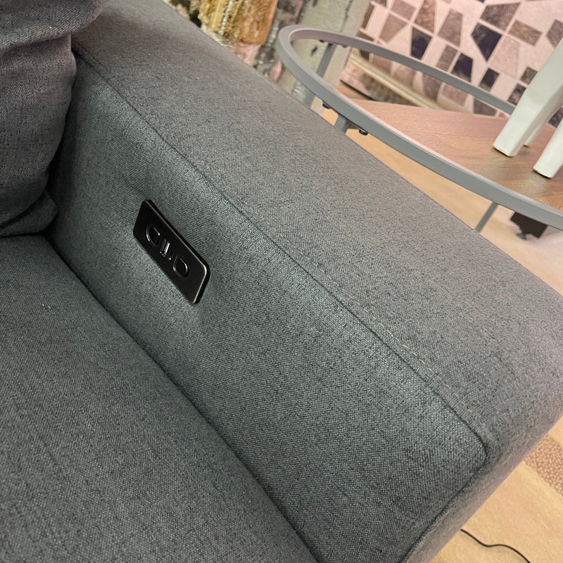 Cecil Dark Gray Linen 2-Piece Power Double Slider Chaise Sectional - Ornate Home