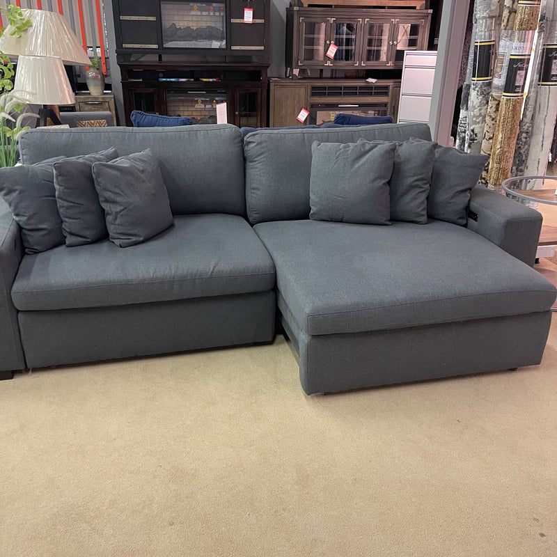 Cecil Dark Gray Linen 2-Piece Power Double Slider Chaise Sectional - Ornate Home