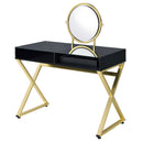 Coleen Black Vanity Desk w/Mirror & Jewelry Tray - Ornate Home