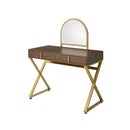 Coleen Walnut Vanity Desk w/Mirror & Jewelry Tray - Ornate Home