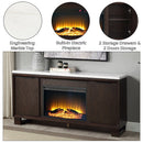 Edwyn Natural Marble Top/Espresso Server w/Natural Marble Top & Fireplace - Ornate Home