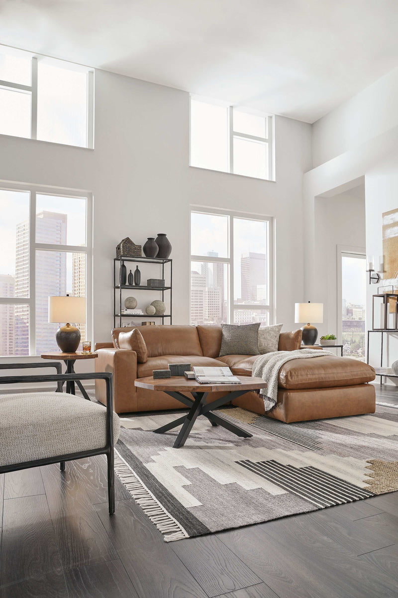 Emilia Caramel Leather 2pc Modular Sectional Loveseat (Online Special Price) - Ornate Home