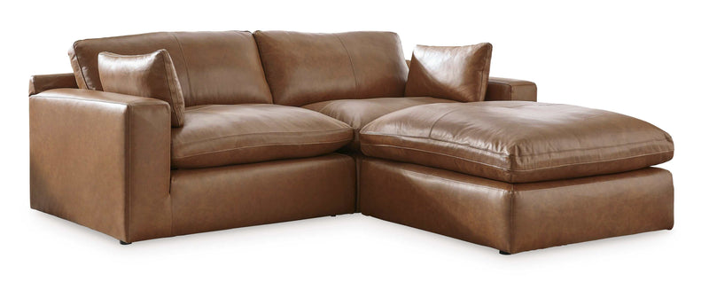 Emilia Caramel Leather 3pc Modular Sectional w/ Ottoman (Online Special Price) - Ornate Home