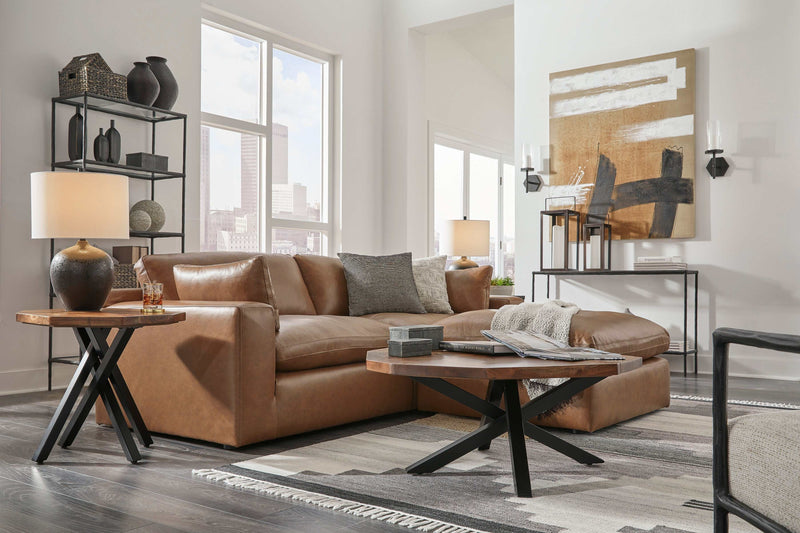 Emilia Caramel Leather 3pc Modular Sectional w/ Ottoman (Online Special Price) - Ornate Home