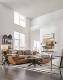 Emilia Caramel Leather 3pc Modular Sectional w/ Ottoman (Online Special Price) - Ornate Home