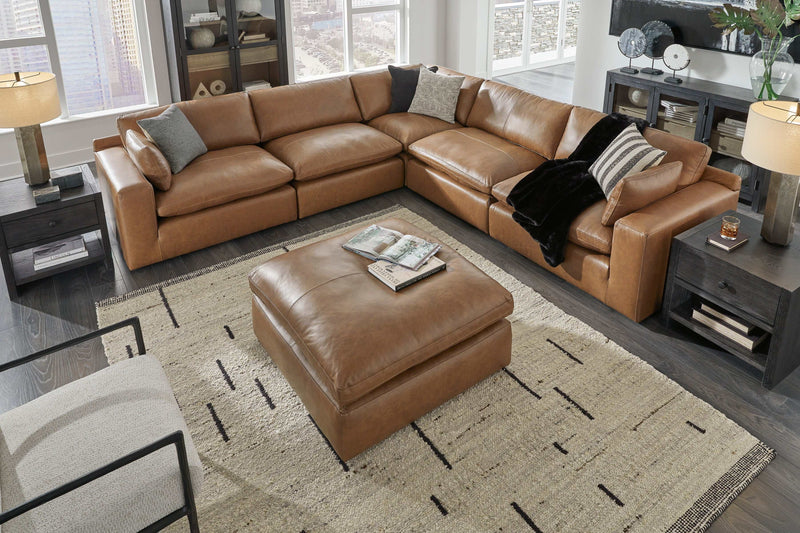 Emilia Caramel Leather 5pc Modular Sectional (Online Special Price) - Ornate Home