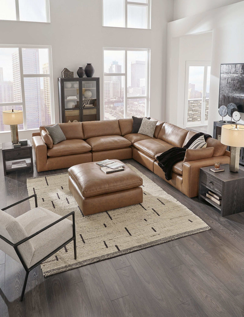 Emilia Caramel Leather 5pc Modular Sectional (Online Special Price) - Ornate Home