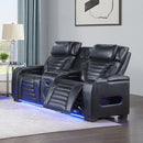 Ephron Black Power Motion Loveseat w/ Console, Power Headrests, LED & Speakers - Ornate Home