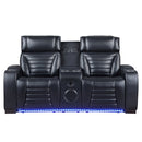 Ephron Black Power Motion Loveseat w/ Console, Power Headrests, LED & Speakers - Ornate Home