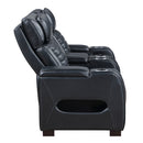 Ephron Black Power Motion Loveseat w/ Console, Power Headrests, LED & Speakers - Ornate Home