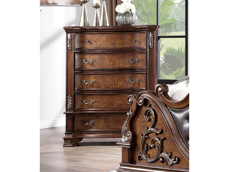 Esparanza Brown Cherry 5 Pc. Queen Bedroom Set w/ Chest - Ornate Home