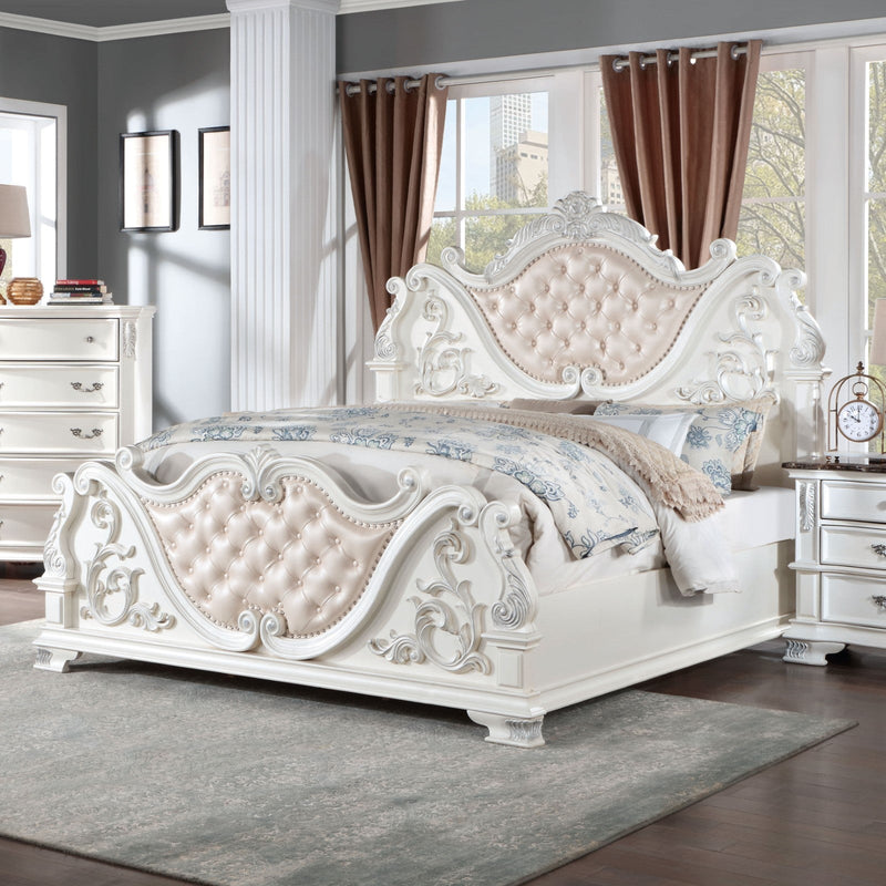 Esparanza Pearl White 5 Pc. Queen Bedroom Set w/ Chest - Ornate Home