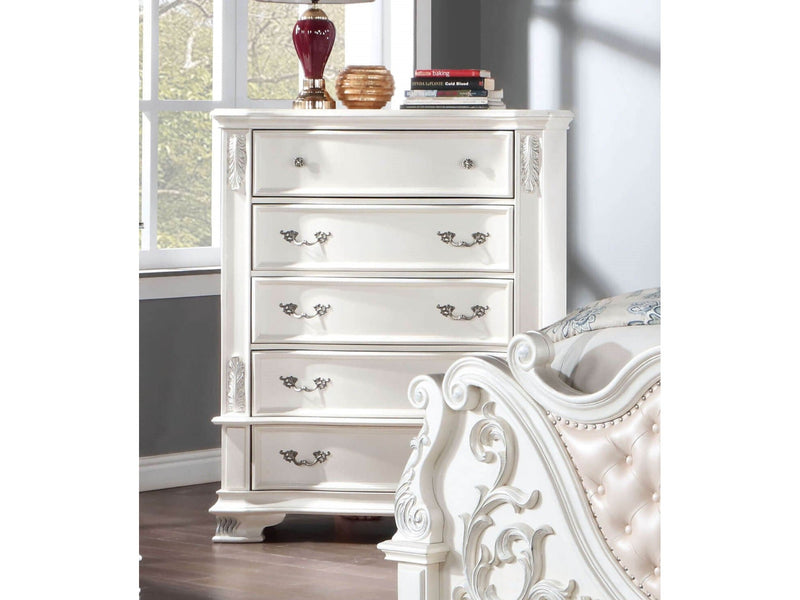 Esparanza Pearl White 5 Pc. Queen Bedroom Set w/ Chest - Ornate Home