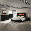 Garner Black/Gray EK Bed w/Fireplace, LED, Reading Light, Speaker, Bluetooth, USB - Ornate Home