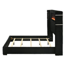 Garner Black/Gray EK Bed w/Fireplace, LED, Reading Light, Speaker, Bluetooth, USB - Ornate Home