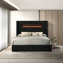 Garner Black/Gray EK Bed w/Fireplace, LED, Reading Light, Speaker, Bluetooth, USB - Ornate Home