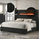 Garner Black/Gray EK Bed w/Fireplace, LED, Reading Light, Speaker, Bluetooth, USB - Ornate Home