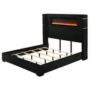 Garner Black/Gray Queen Bed w/Fireplace, LED, Reading Light, Speaker, Bluetooth, USB - Ornate Home