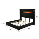 Garner Black/Gray Queen Bed w/Fireplace, LED, Reading Light, Speaker, Bluetooth, USB - Ornate Home