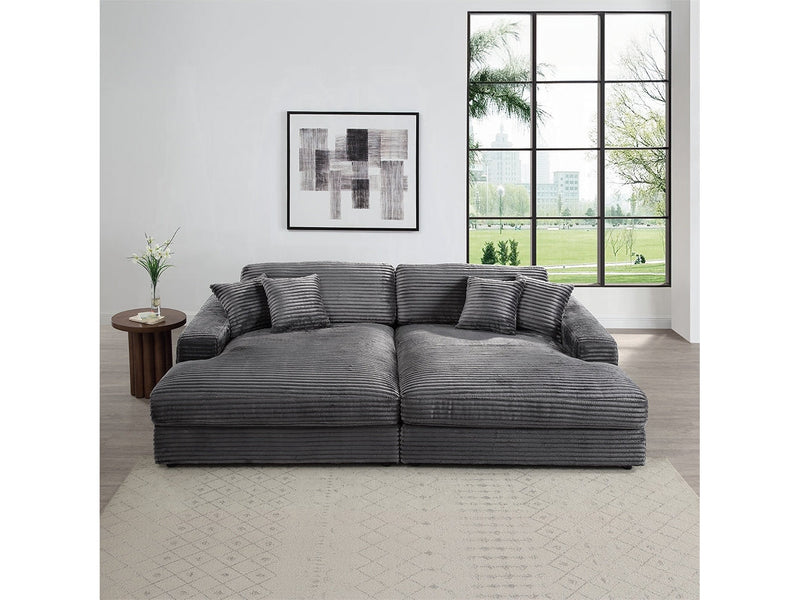 Hilde Dark Gray Jumbo Corduroy Double Chaise Sectional - Ornate Home