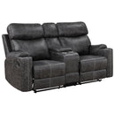 Hirah Dark Gray Motion Loveseat W/Console & Usb Port - Ornate Home