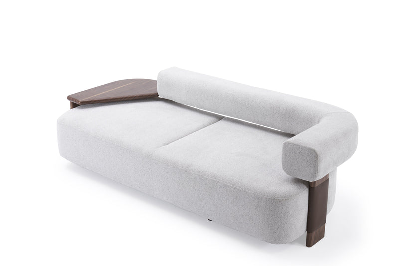 Indigo White & Walnut Sofa w/ Attached Side Table - Ornate Home