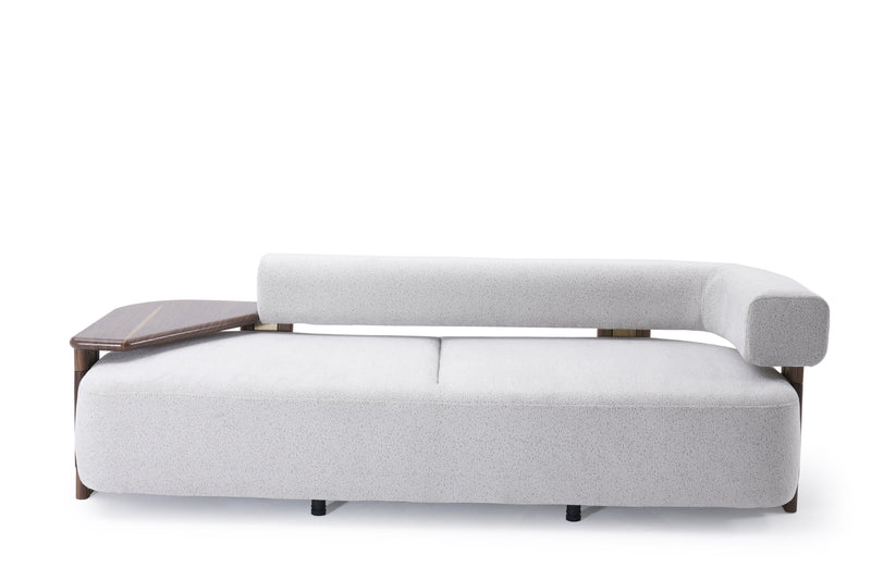Indigo White & Walnut Sofa w/ Attached Side Table - Ornate Home