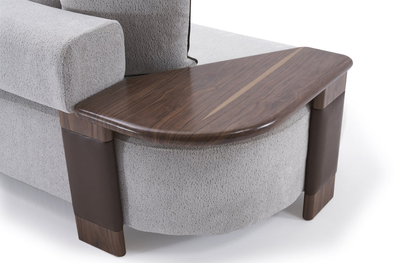 Indigo White & Walnut Sofa w/ Attached Side Table - Ornate Home